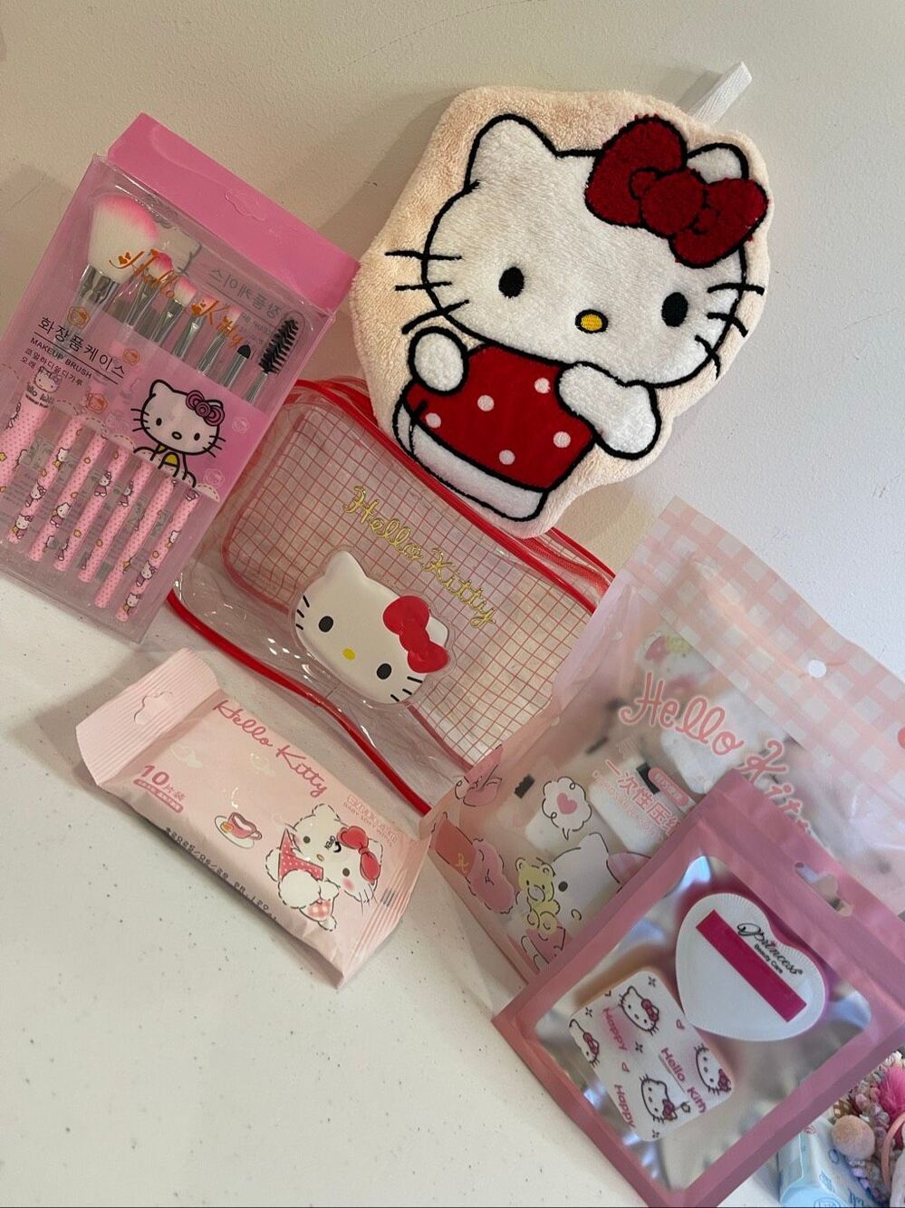 Hello Kitty Sanrio Kawaii Beauty Travel Bundle Makeup Brushes Pouch Wipes Cotton